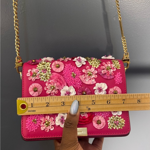 Michael Kors Fuchsia Floral Jade Gusset Leather Crossbody Bag - Picture 10 of 10